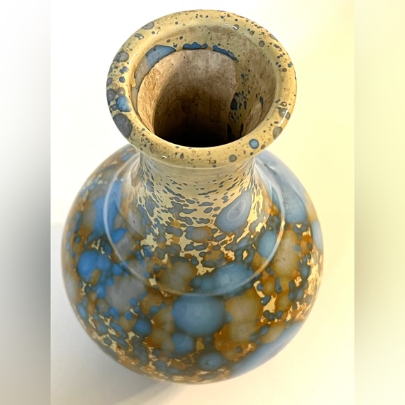 Studio Art Pottery Blue Beige Crystalline Glase Ceramic Flower Bud Vase 6.2 in - Picture 9 of 14